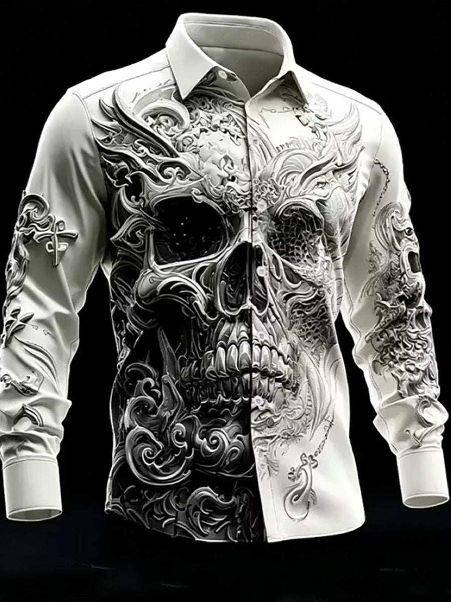 Retro Dark Punk Art Print Casual Shirt