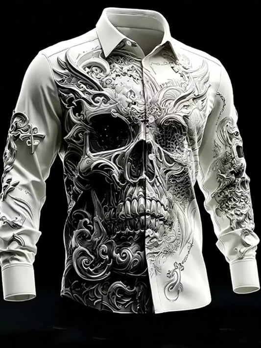 Retro Dark Punk Art Print Casual Shirt