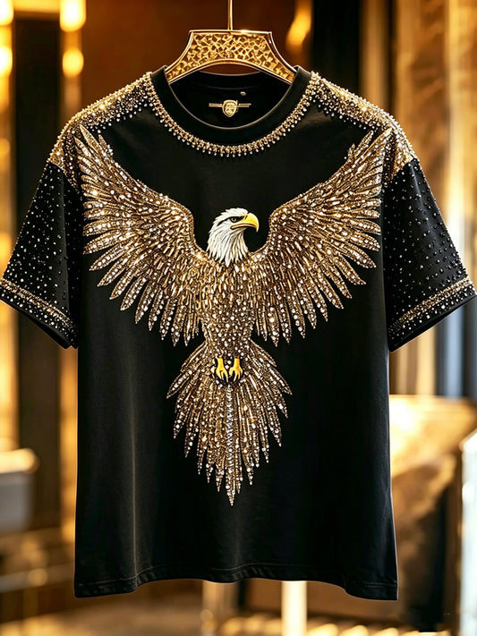 Men's Animal Eagle Shining Printed Vintage Fashion Loose Short Sleeve T-Shirt
