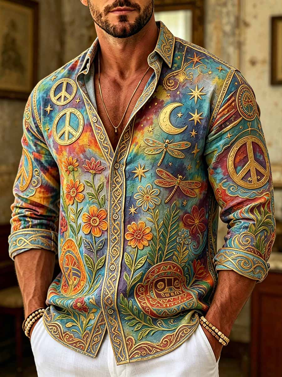 Men's Vintage Hippie Pattern Print Shirt