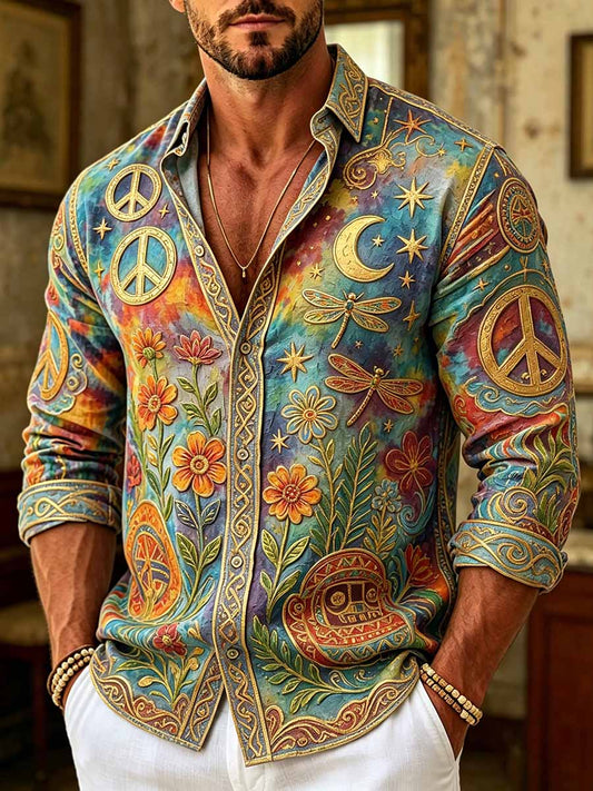 Men's Vintage Hippie Pattern Print Shirt