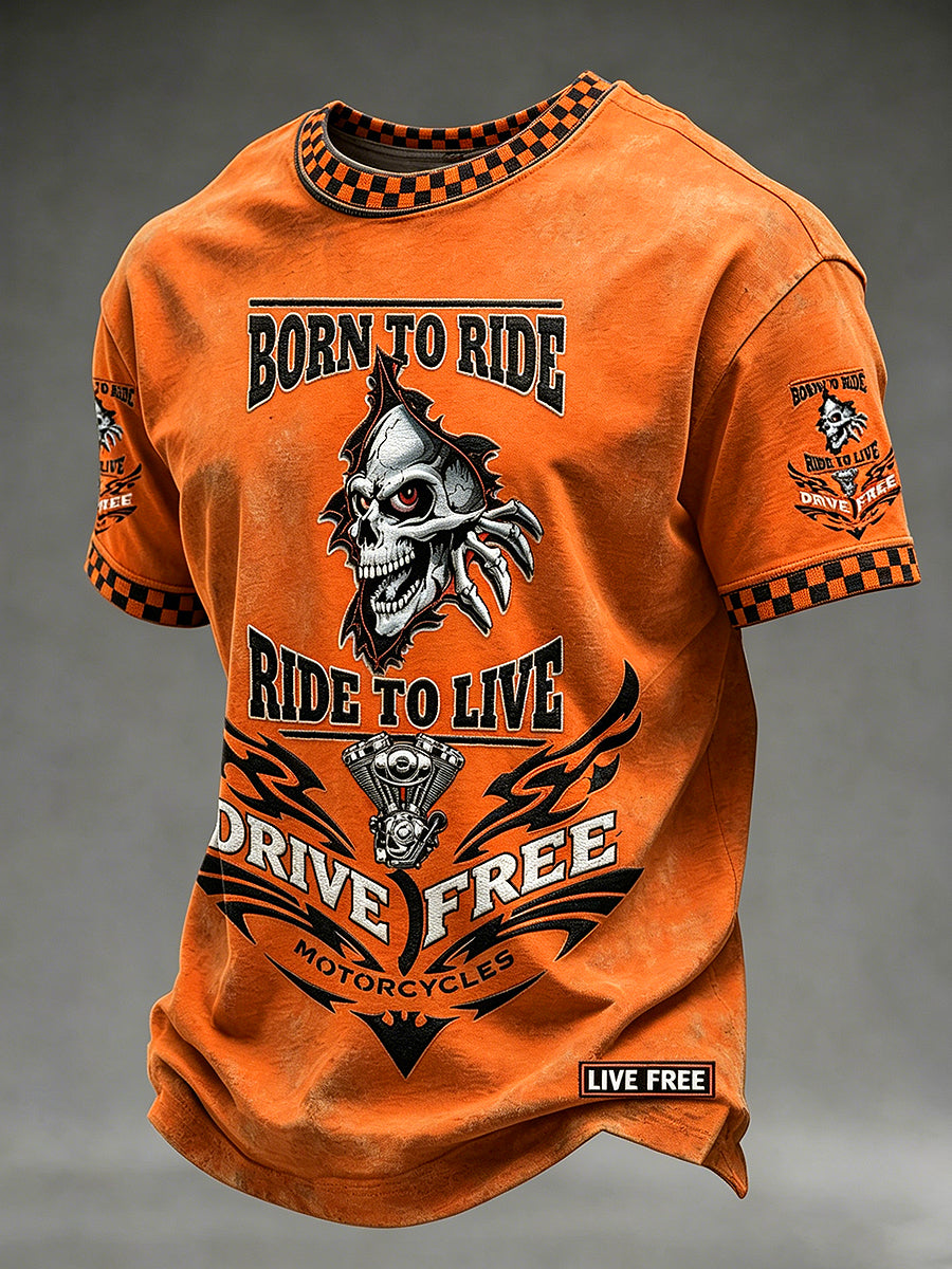 Men's Ride To Free Printed Vintage Fashion Loose Short Sleeve T-Shirt