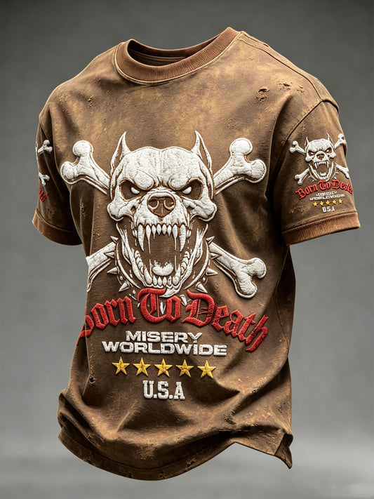 Men's Dark Animal Printed Vintage Fashion Loose Short Sleeve T-Shirt