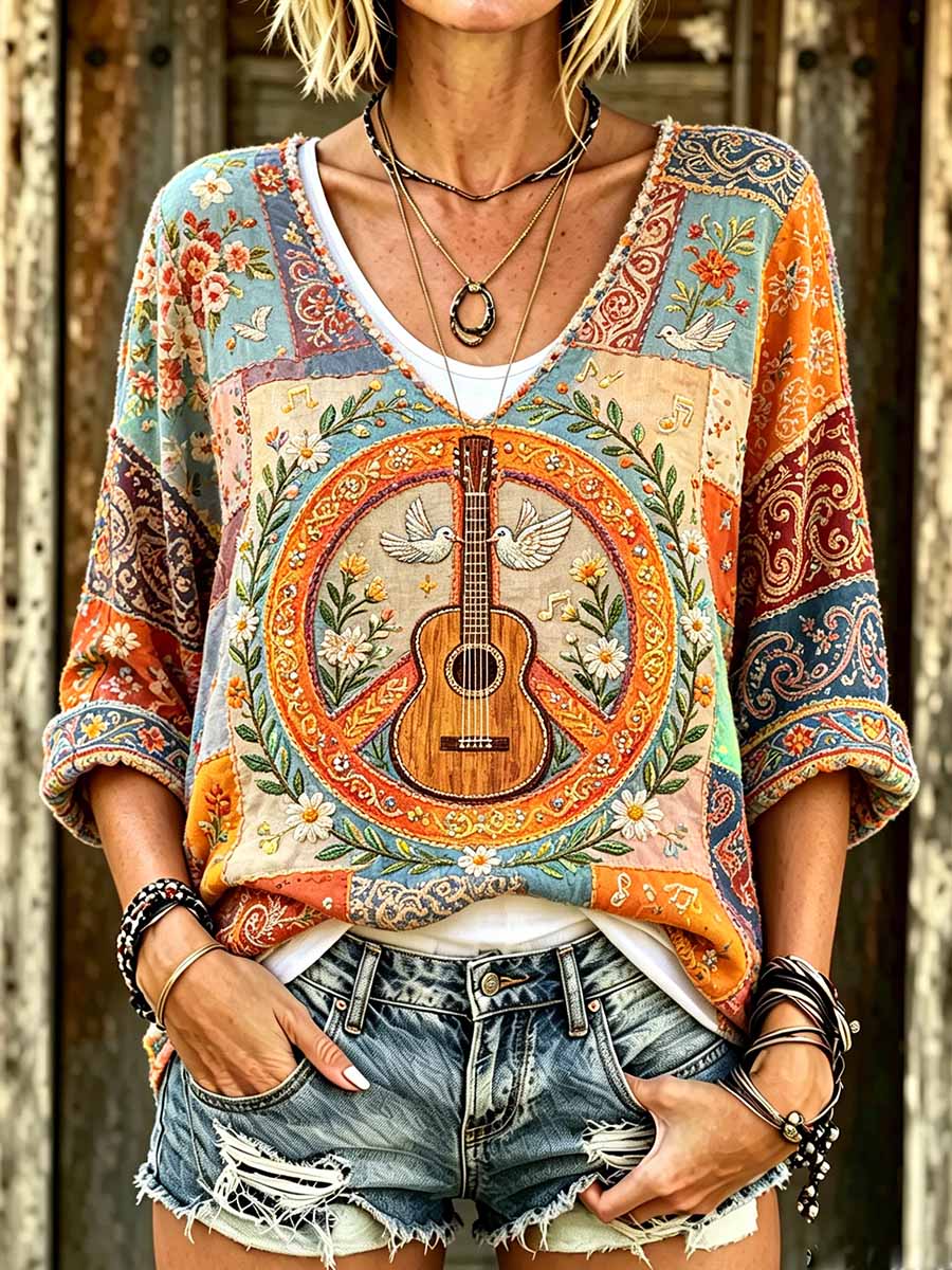 Women's Vintage Hippie Pattern Print T-Shirt