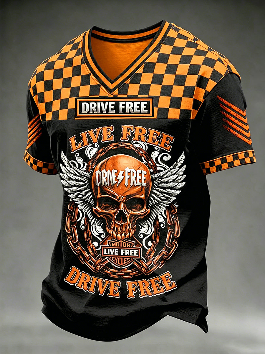 Men's Ride To Free Printed Vintage Fashion Loose Short Sleeve T-Shirt