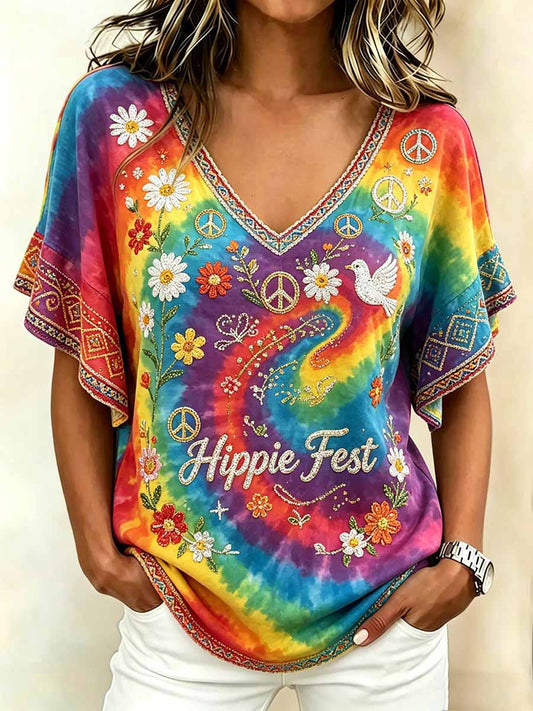 Women's Vintage Hippie Pattern Print T-Shirt