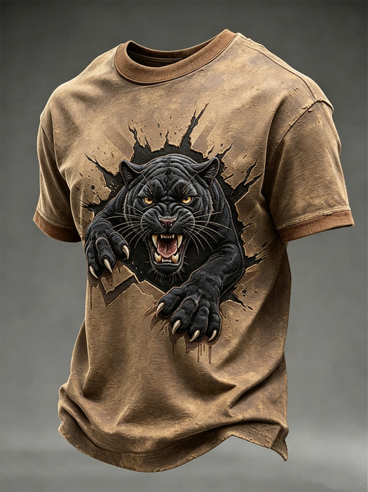 Men's Dark Animal Printed Vintage Fashion Loose Short Sleeve T-Shirt