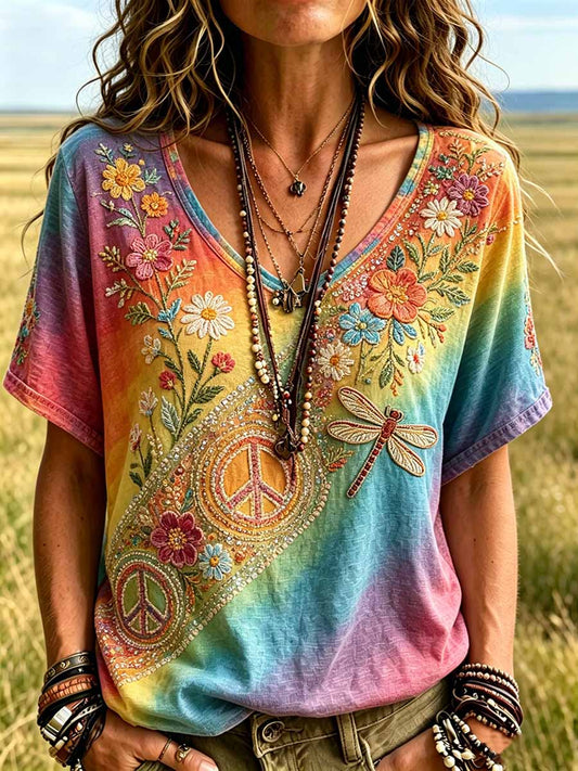 Women's Retro Hippie Pattern Print T-Shirt