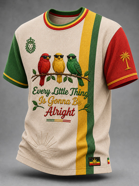 Retro Reggae Art Striped Casual Waffle-Weave T-Shirt