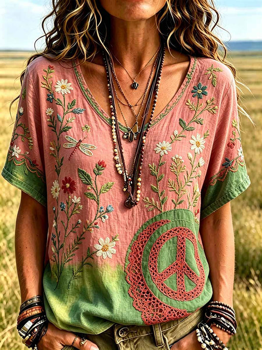 Women's Retro Hippie Pattern Print T-Shirt