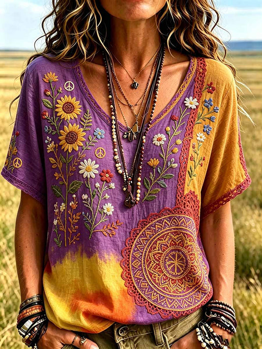 Women's Retro Hippie Pattern Print T-Shirt