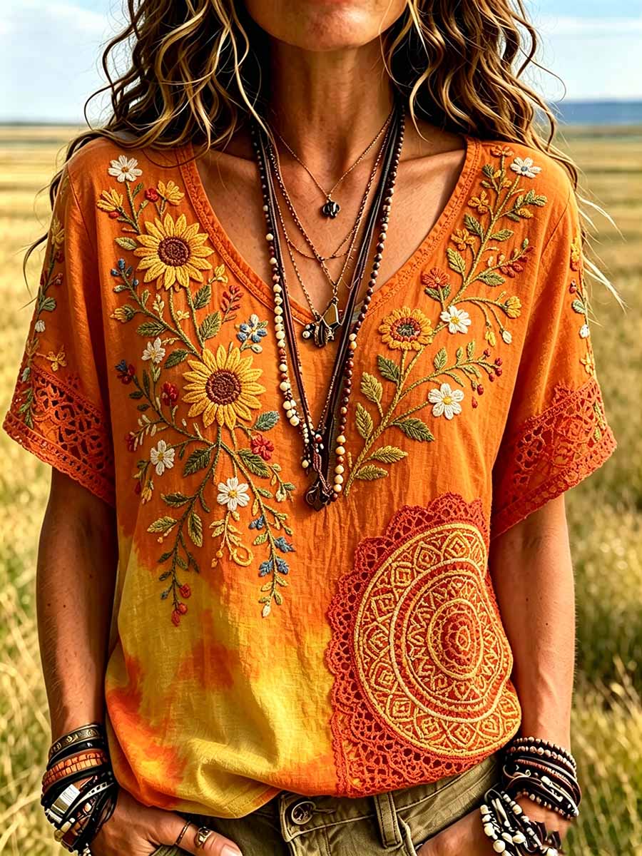 Women's Retro Hippie Pattern Print T-Shirt