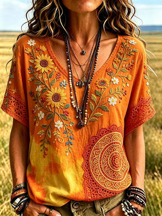 Women's Retro Hippie Pattern Print T-Shirt