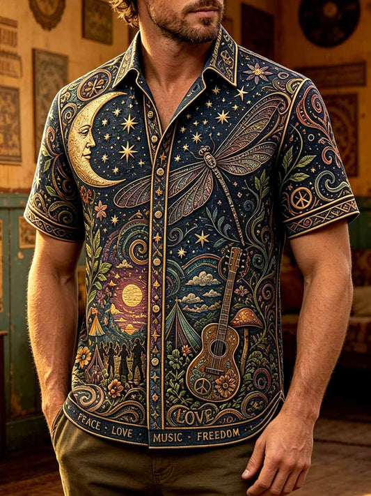 Men's Vintage Hippie Pattern Print Shirt