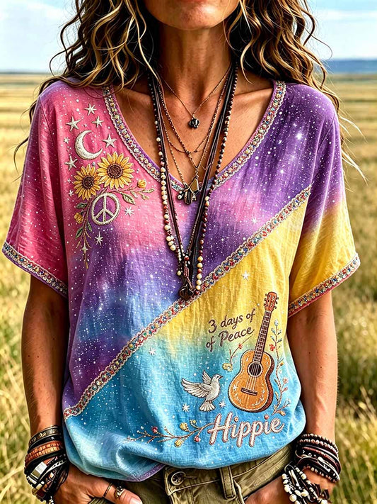 Women's Retro Hippie Pattern Print T-Shirt