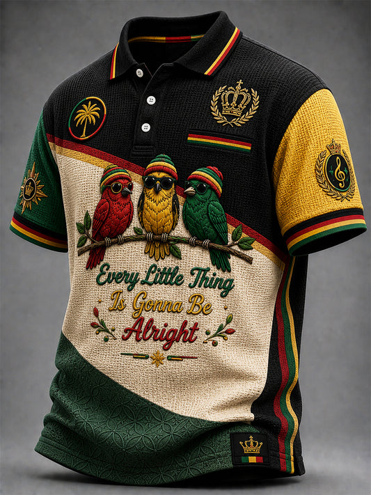 Men's Retro Reggae-Inspired Casual Waffle-Weave Polo Shirt