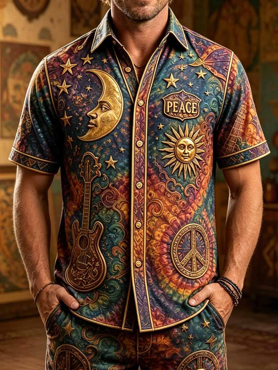 Men's Vintage Hippie Pattern Print Shirt