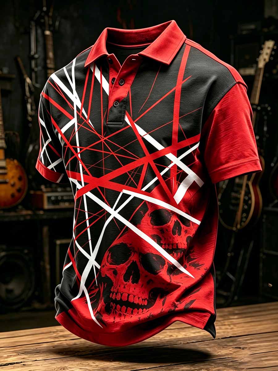 Men's Vintage Van Halen Print Casual Polo Shirt