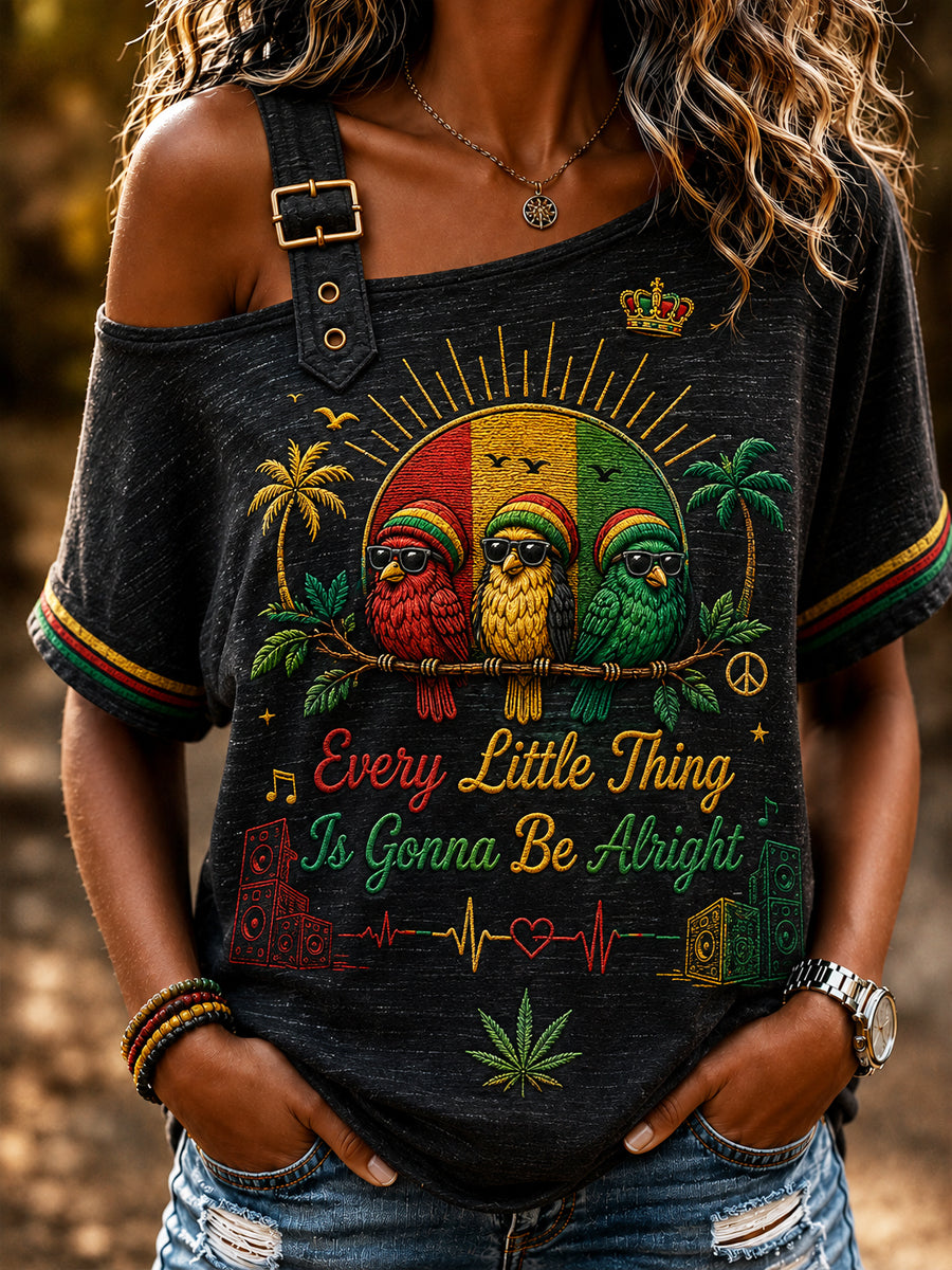 Women's Retro Reggae Classic Casual Off-the-Shoulder T-Shirt