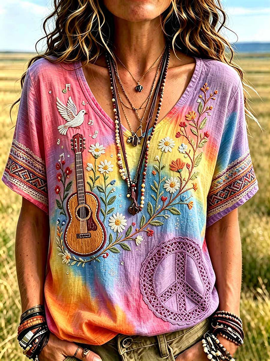 Women's Retro Hippie Pattern Print T-Shirt