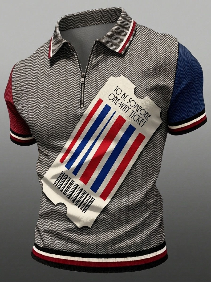 Men's Retro Punk Music The Modfather Printed  Zipper Polo Shirt
