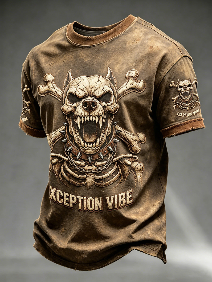 Men's Dark Animal Printed Vintage Fashion Loose Short Sleeve T-Shirt