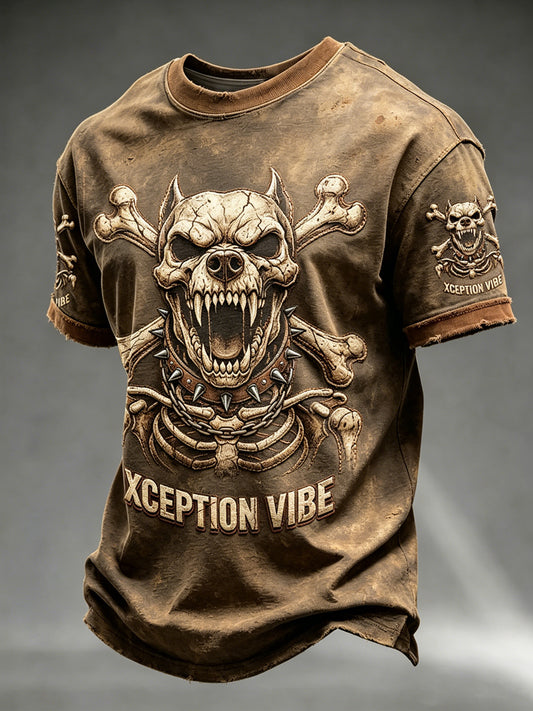 Men's Dark Animal Printed Vintage Fashion Loose Short Sleeve T-Shirt