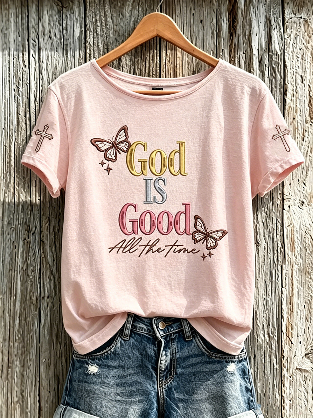 Women's Faith Pattern Printed Leisure Round Neck Short Sleeve T-shirt