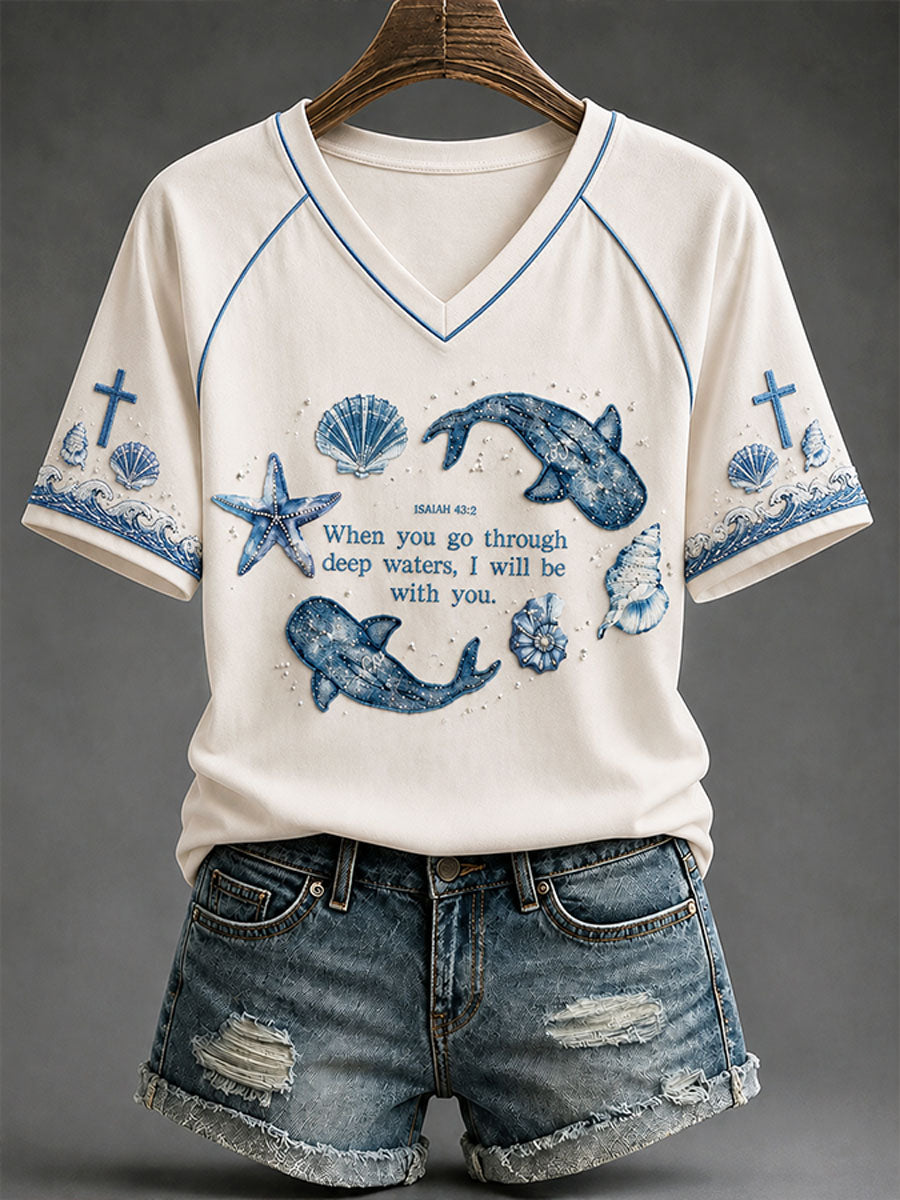 Women's “When You Go Through Deep Waters I Will Be With You-Isaiah 43:2” Faith Casual T-shirt