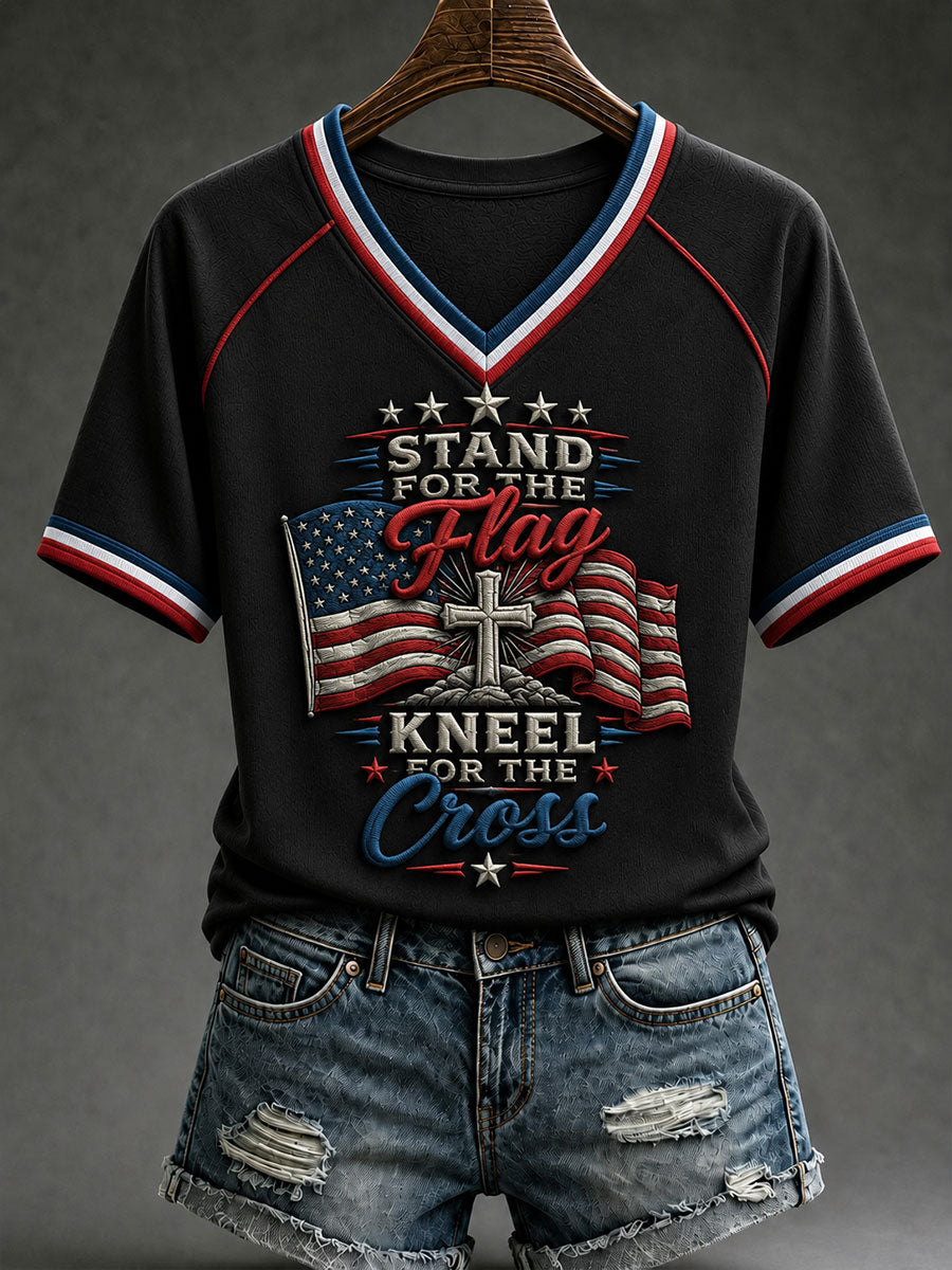 Women'sSTAND FOR THE Flag KNEEL FOR THE Cross T-shirt