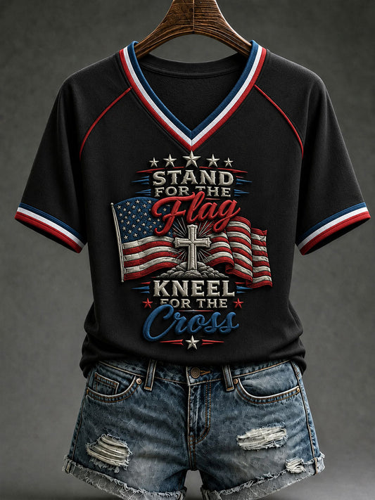 Women'sSTAND FOR THE Flag KNEEL FOR THE Cross T-shirt