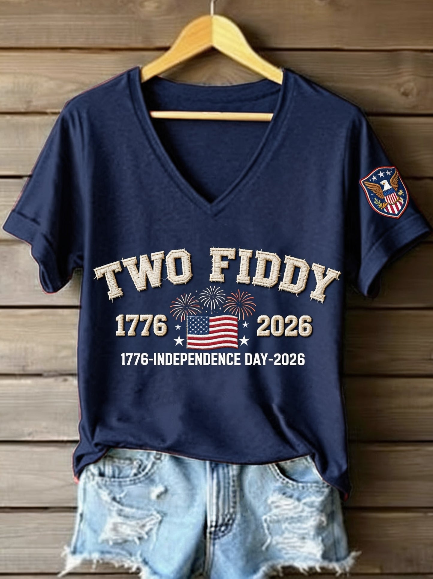 Women's Patriotic Independence Day Embroidered Casual Short-Sleeve T-Shirt