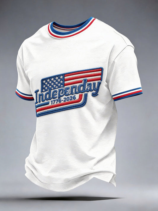 Men’s Patriotic Independence Day Embroidered Casual Short-Sleeve T-Shirt