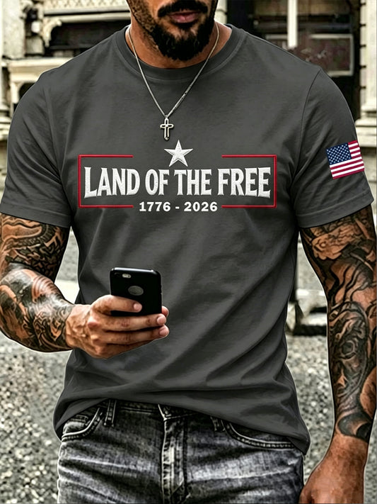 Men’s Patriotic Independence Day Embroidered Casual Short-Sleeve T-Shirt