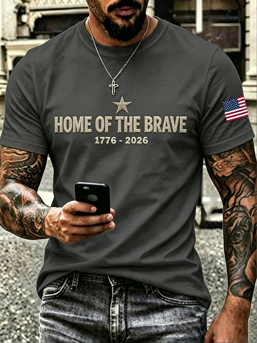 Men’s Patriotic Independence Day Embroidered Casual Short-Sleeve T-Shirt