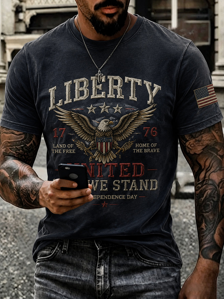 Men’s Patriotic Independence Day Embroidered Casual Short-Sleeve T-Shirt