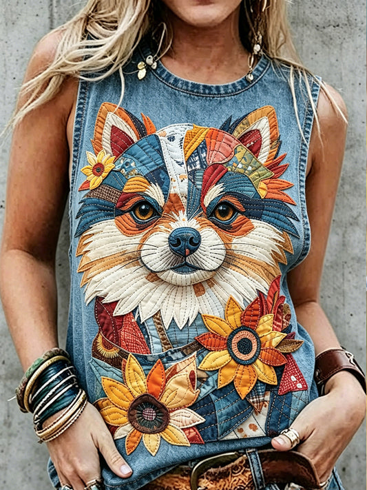 Women's Retro Animals Dog Print Sleeveless Tank Top