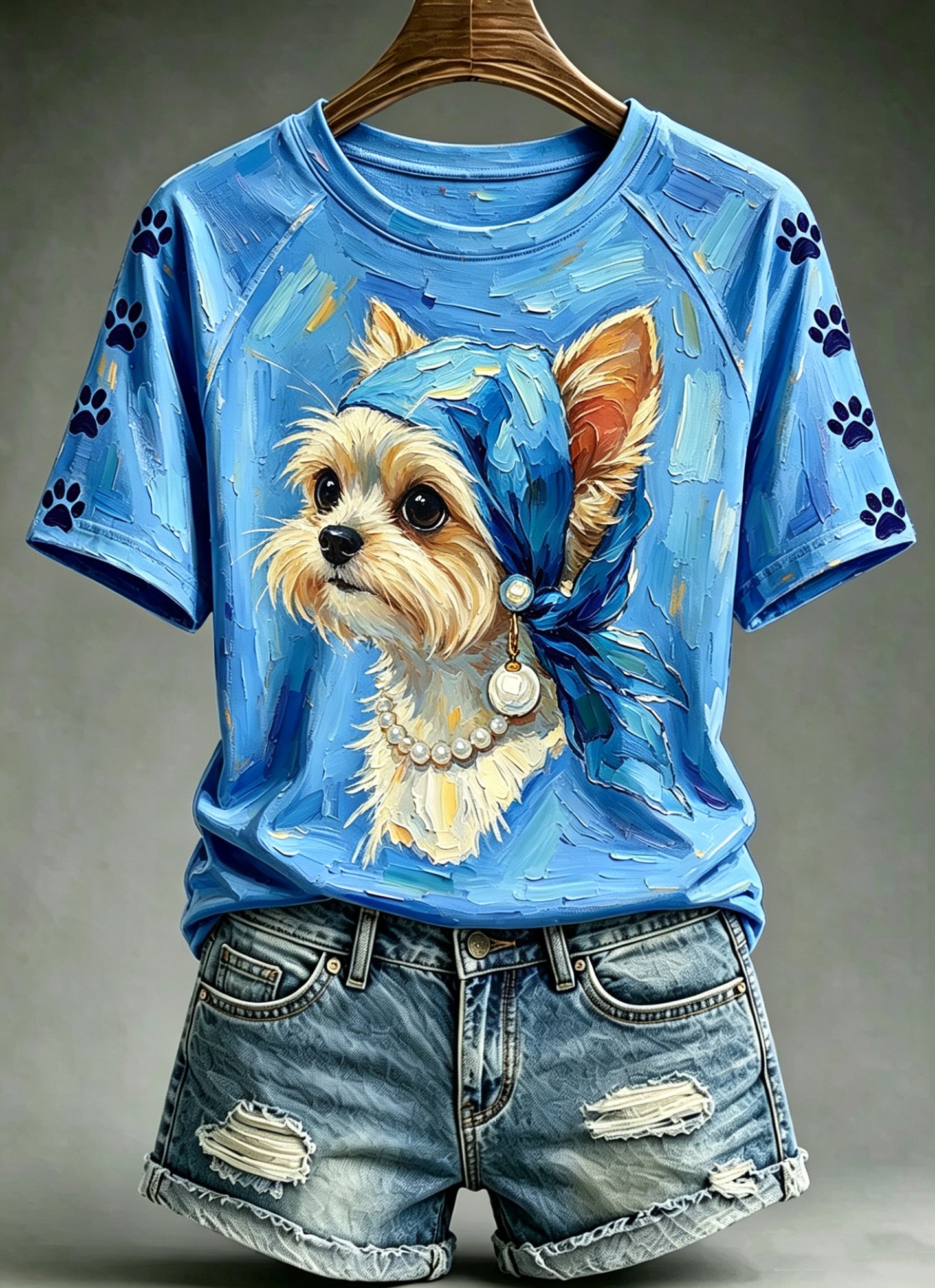 Women's Oil Painting Animals Funny Dog Printed Vintage Fashion Loose Short Sleeve T-Shirt