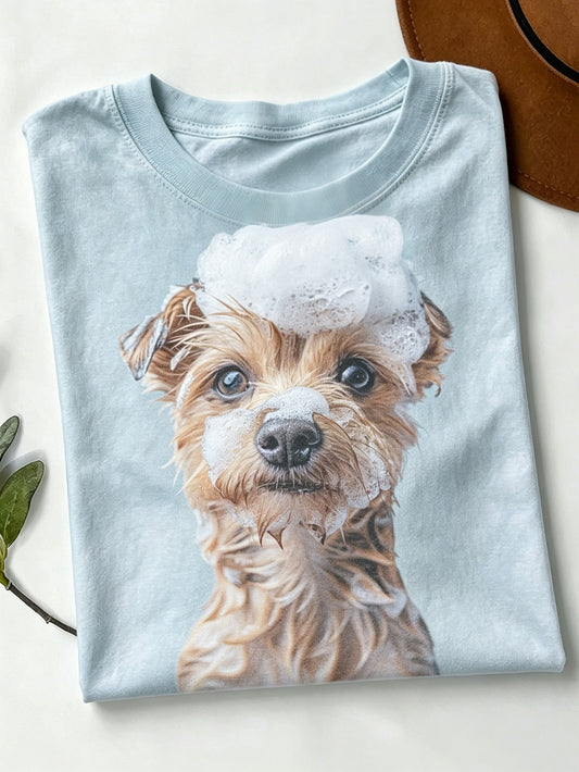 Women's cute dog pattern printed short-sleeved T-shirt