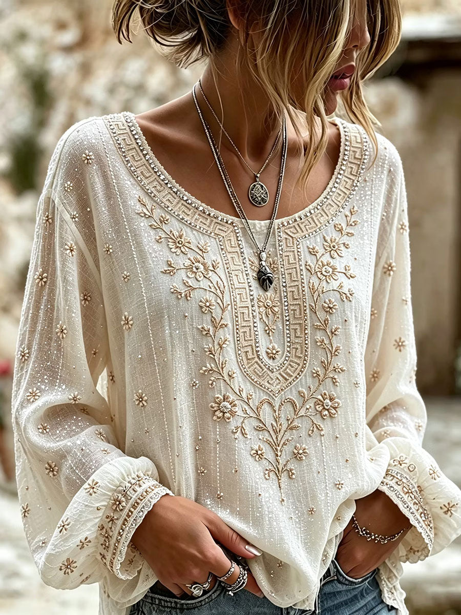Women's Elegant Cotton-Linen Top