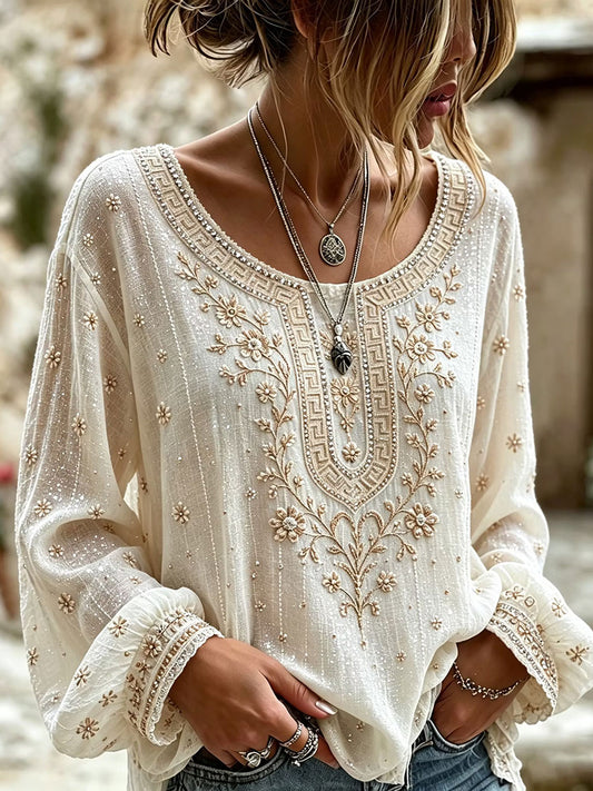 Women's Elegant Cotton-Linen Top