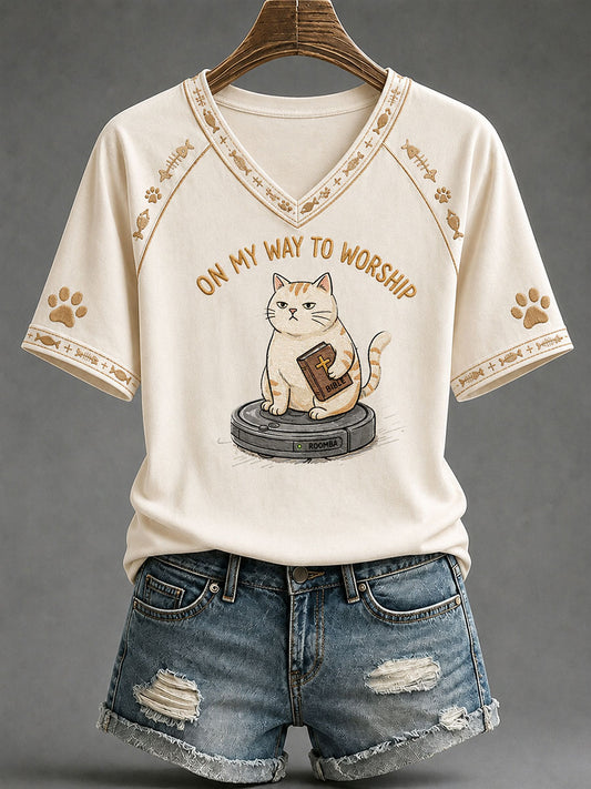 Women's 'On My Way To Worship' Printed Casual T-Shirt