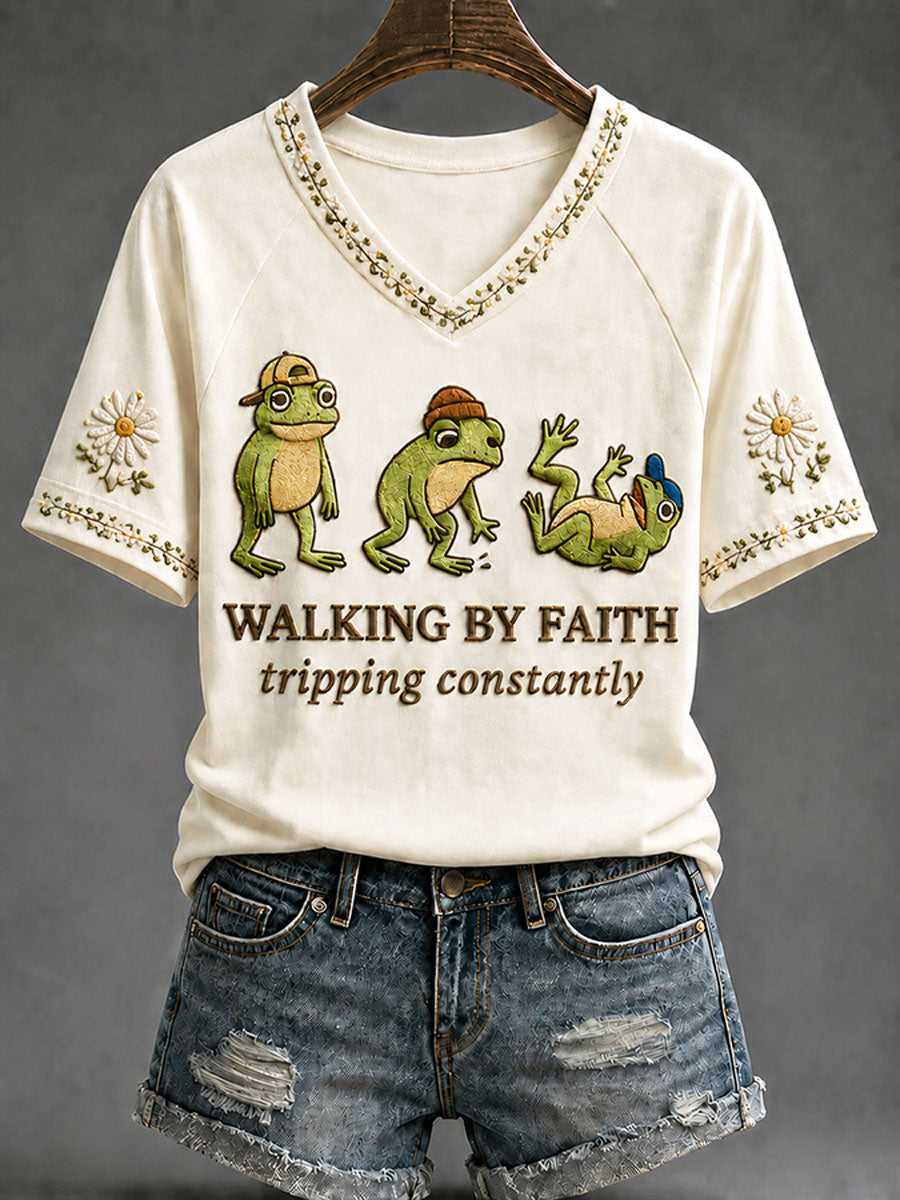 Women's“Walking By Faith Tripping Constantly” Faith Casual T-shirt