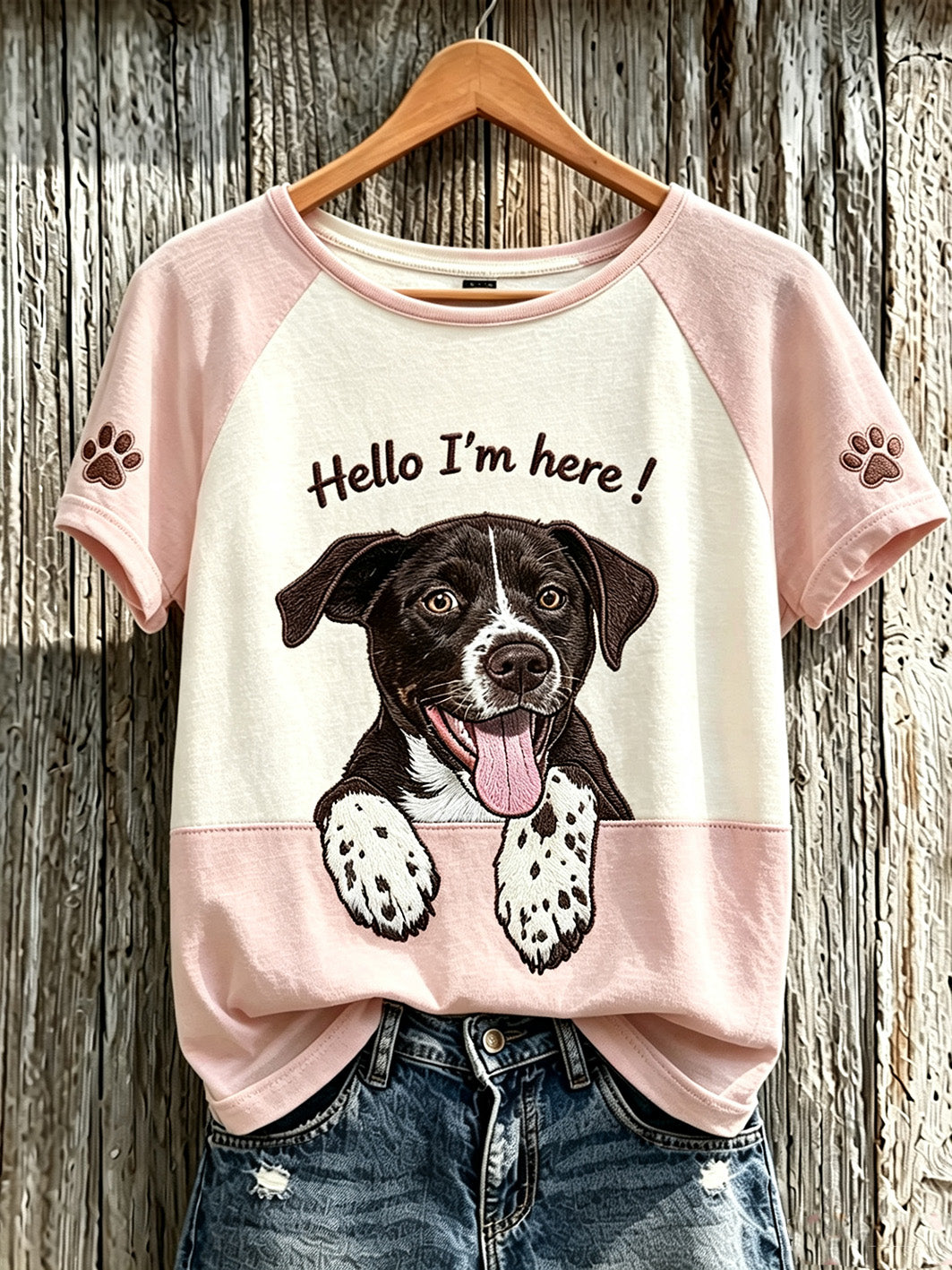 Women's cute dog pattern printed short-sleeved T-shirt