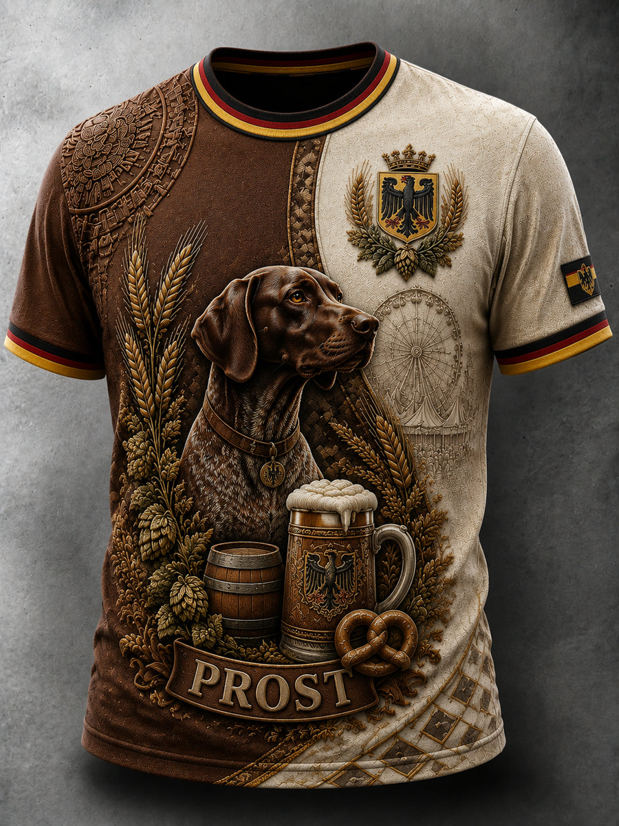 Retro German Oktoberfest-Themed Casual T-Shirt for Dog Lovers