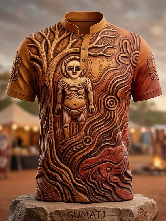 Men's AU Aboriginal Culture Printed Henry-Neck T-Shirt