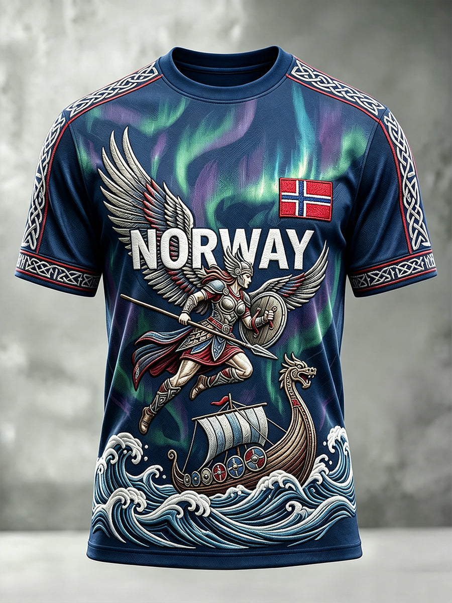 Men's Norway Viking Inspired Pattern Aurora Print Short Sleeves T-shirt