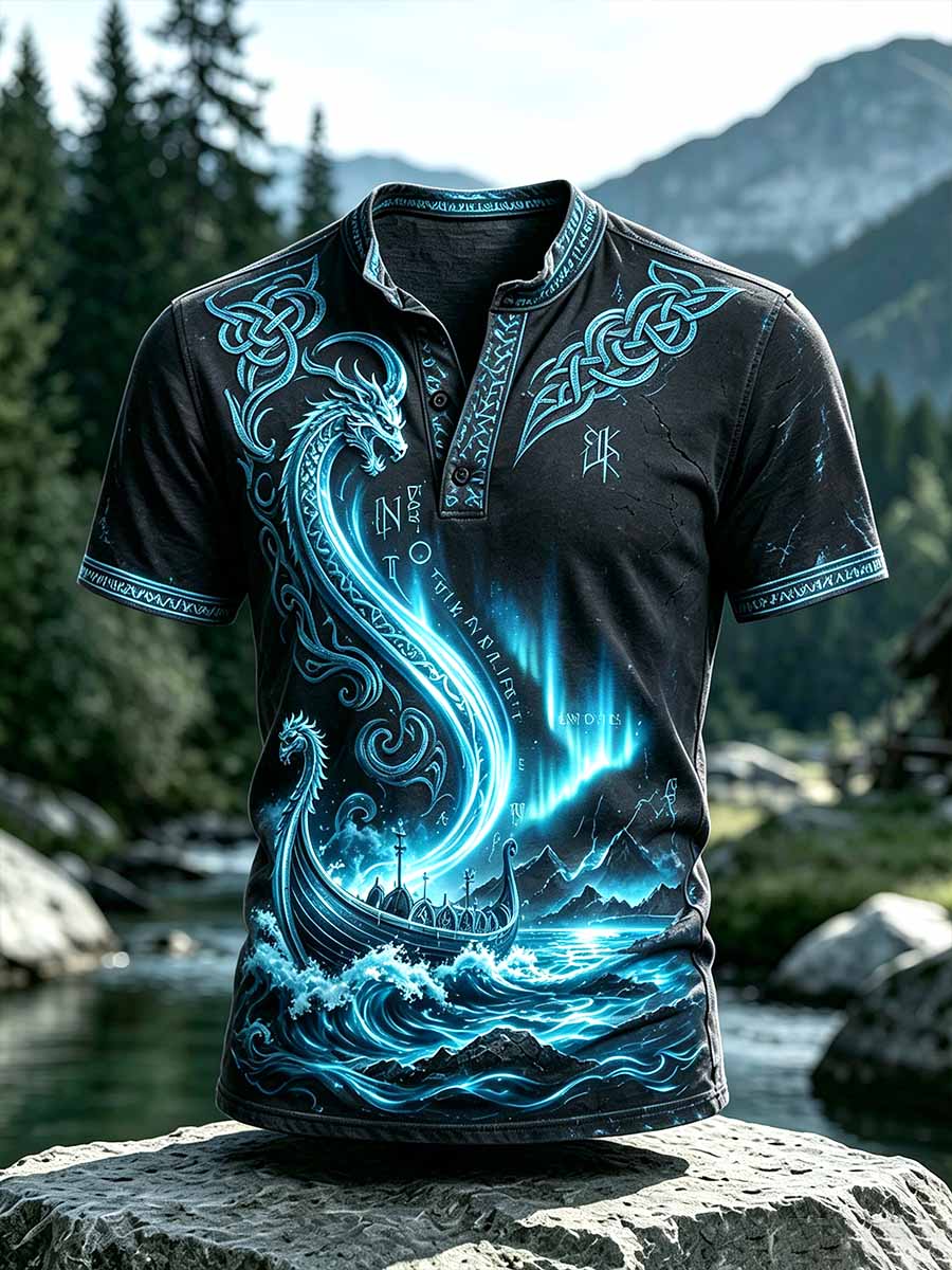 Men's Vintage Viking Pattern Print T-Shirt