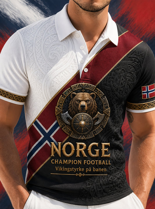 Men's Norwegian Viking-Inspired Art Print Polo Shirt