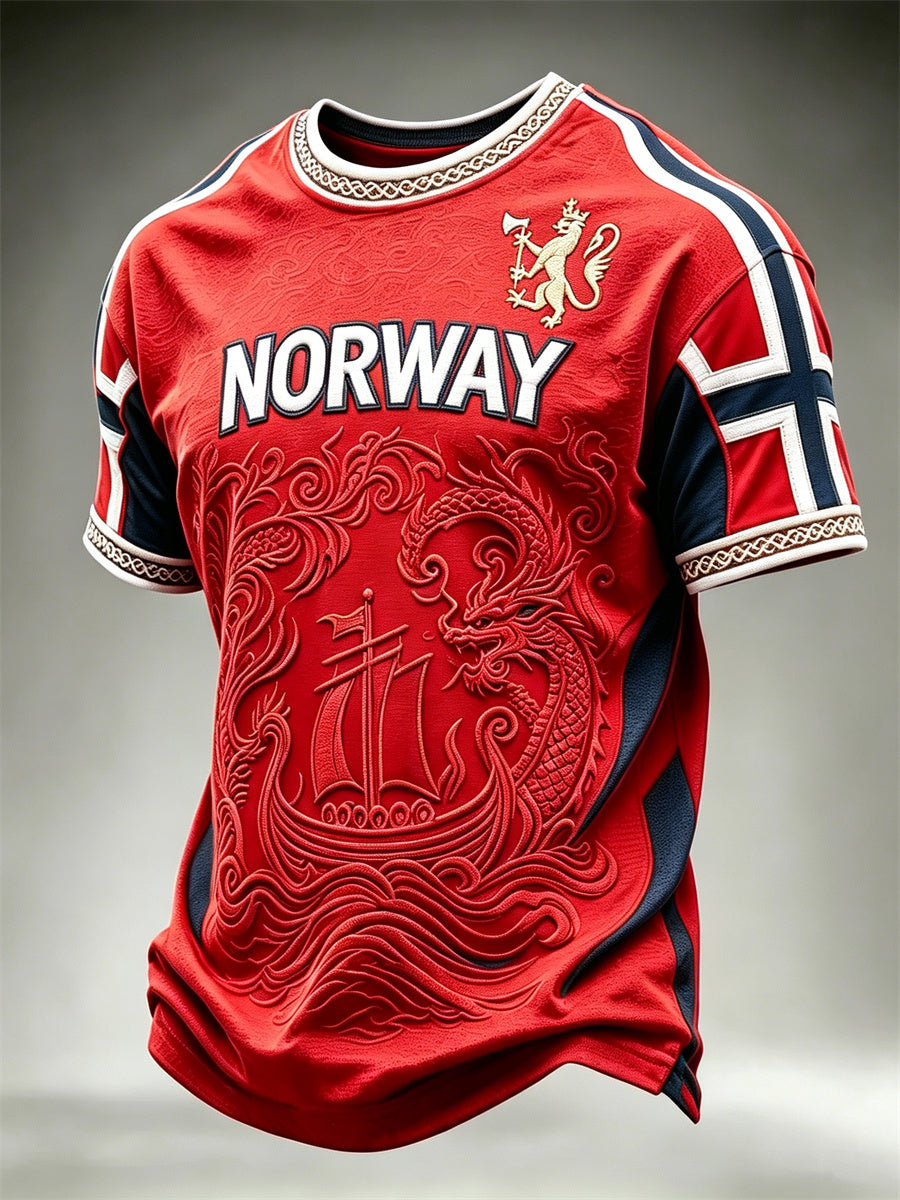 Men's Norway Viking Ship & Dragon Celtic Knot Flag Print short sleeves t-shirt